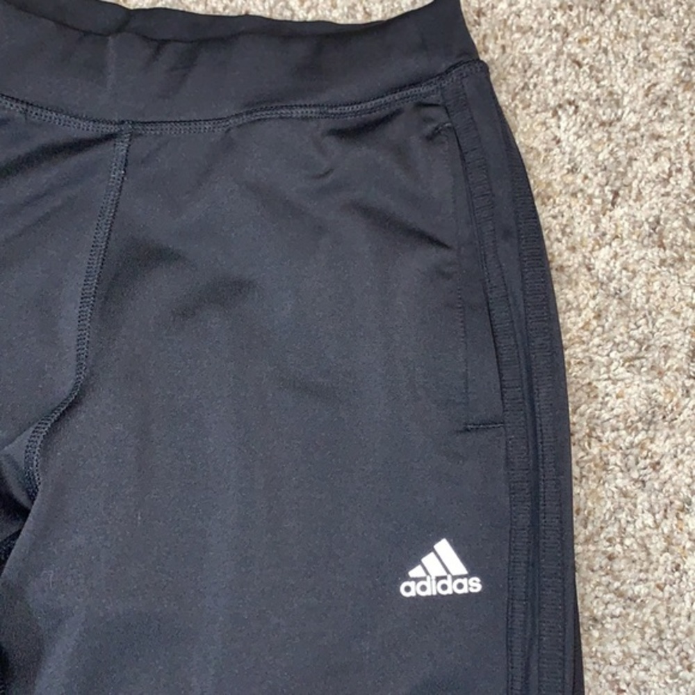 Adidas 3 stripe black straight leg knit pants size 4